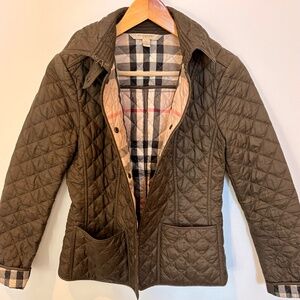 Burberry Brit London Quilted Olive Green Jacket Size XS